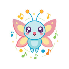 Obraz premium cute kawaii butterfly surrounded by musical notes