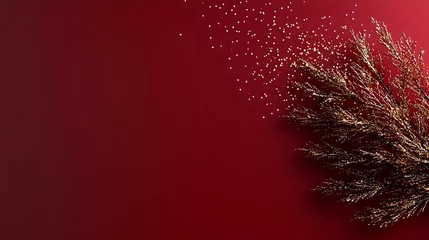 Handdoek met foto Meisjeskamer Delicate golden branch with sparkles against deep red background creates magical festive mood for holiday designs and winter season decorations.  © Yuliia