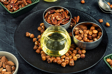 Glass with nut oil.