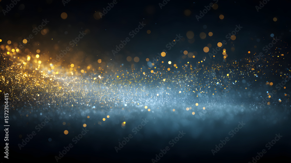 Poster abstract sparkle: a mesmerizing display of floating golden and blue bokeh lights, like a celestial d