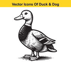 Dog and Duck Vector Illustration Bundle – Hunting, Wildlife, and Animal Interaction Poses