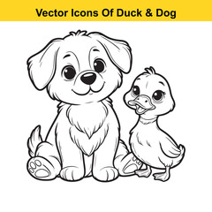 Dog and Duck Vector Illustration Bundle – Hunting, Wildlife, and Animal Interaction Poses