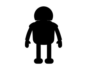 Simple black silhouette of cartoon astronaut or spaceman character on white