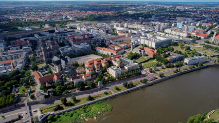 Fototapeta premium Aerial panorama view around the old town in the city Magdeburg on an sunny spring day in Germany 