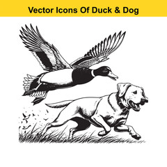 Dog and Duck Vector Illustration Bundle – Hunting, Wildlife, and Animal Interaction Poses