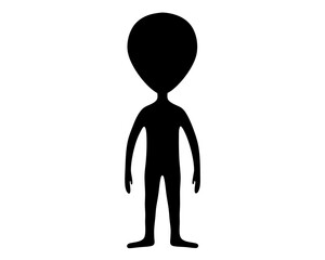 Silhouette of a classic alien figure against a plain white background