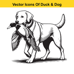 Dog and Duck Vector Illustration Bundle – Hunting, Wildlife, and Animal Interaction Poses