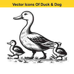 Dog and Duck Vector Illustration Bundle – Hunting, Wildlife, and Animal Interaction Poses