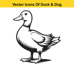 Dog and Duck Vector Illustration Bundle – Hunting, Wildlife, and Animal Interaction Poses