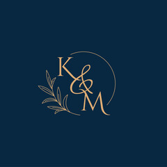 KM Initial Wedding Monogram Logo with Minimalistic Style