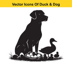Dog and Duck Vector Illustration Bundle – Hunting, Wildlife, and Animal Interaction Poses