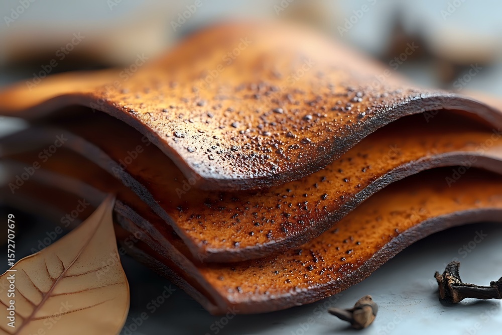 Poster macro shot of wavy chocolate layers with cocoa powder dusting creating elegant curves and textures, 