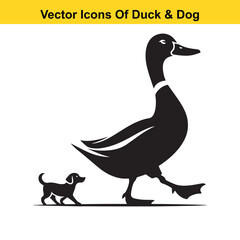 Dog and Duck Vector Illustration Bundle – Hunting, Wildlife, and Animal Interaction Poses
