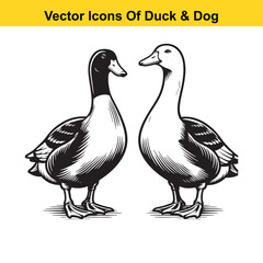Dog and Duck Vector Illustration Bundle – Hunting, Wildlife, and Animal Interaction Poses