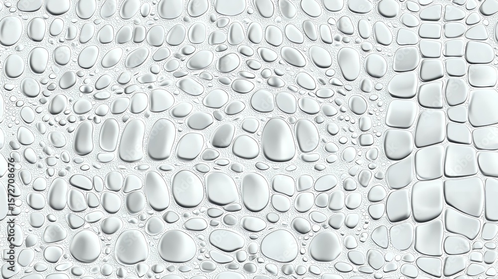 Poster water drops on glass surface creating natural abstract pattern with light gray tones and varied drop