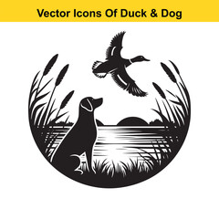 Dog and Duck Vector Illustration Bundle – Hunting, Wildlife, and Animal Interaction Poses