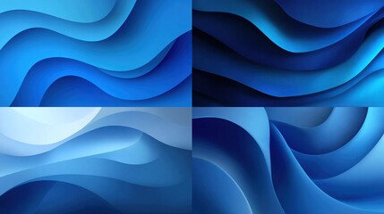 Abstract blue backgrounds featuring fluid, layered, wavy, shaded designs