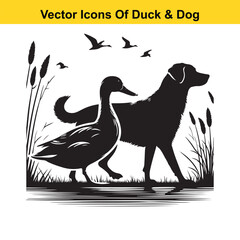 Dog and Duck Vector Illustration Bundle – Hunting, Wildlife, and Animal Interaction Poses