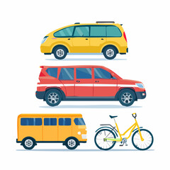 Obraz premium Transportation Options: A vibrant illustration showcasing various modes of transport. Depicting the convenience and diversity in travel, the illustration highlights a car, bicycle.