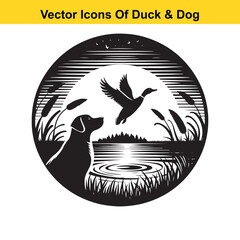 Dog and Duck Vector Illustration Bundle – Hunting, Wildlife, and Animal Interaction Poses