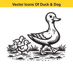 Dog and Duck Vector Illustration Bundle – Hunting, Wildlife, and Animal Interaction Poses