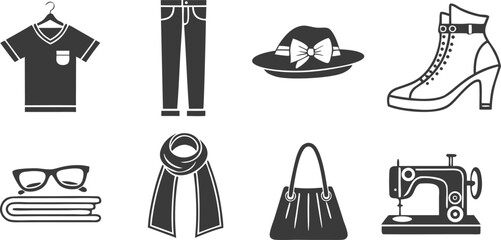 Stylish Apparel and Accessories Collection Icons in vector