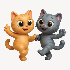 Playful cartoon cats dancing joyfully.