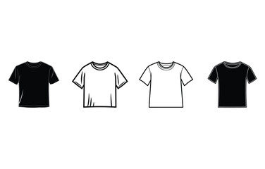 Black outline tshirt set, blank shirt template, white background, clothing design