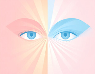 Minimalist bright pastel color face illustration.