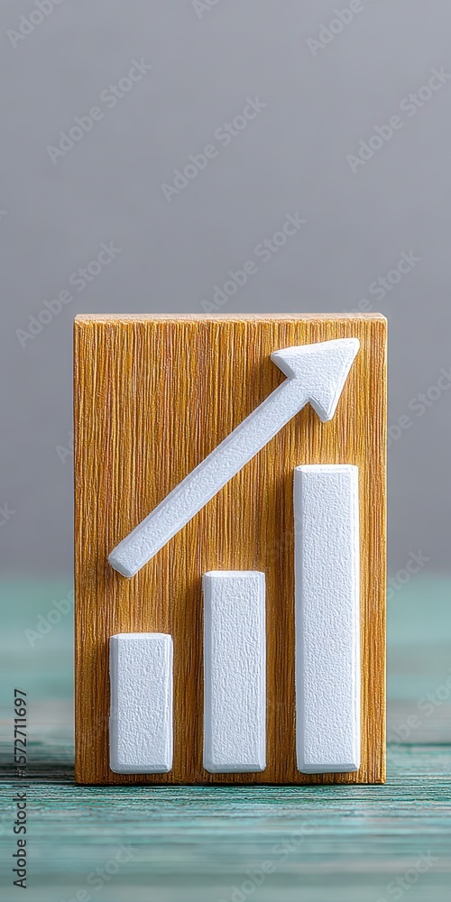Poster white bar graph with upward arrow on golden textured background
