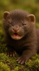 Obraz premium Adorable mink on green moss