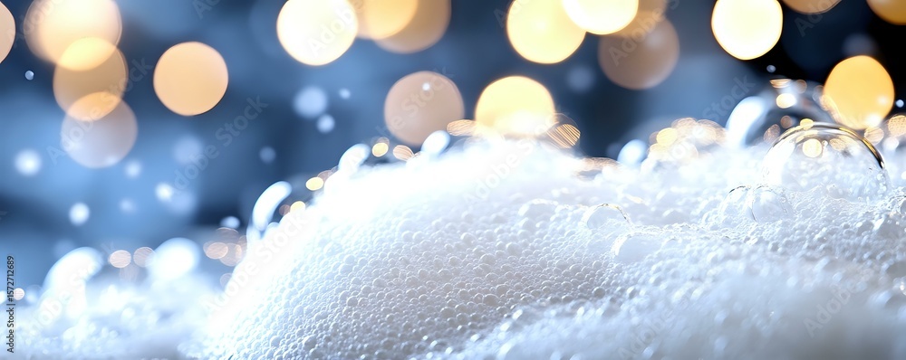 Aufkleber soft white foam or snow texture with golden bokeh lights in background creating magical winter atmos