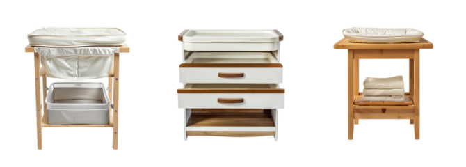 Modern baby changing stations in light wood transparent background Generative AI