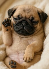Obraz premium Adorable sleeping pug puppy