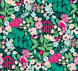 Fotobehang Tropische Bladeren Bright colors summer floral hand drawn seamless vector pattern  © Webvilla.Studio