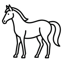 Simple outline illustration of a horse standing gracefully isolated on white background