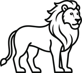 Stylized black line art illustration of a lion standing proudly isolated on white background