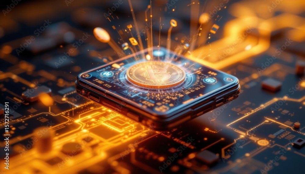 Poster a digital circuit board, glowing with technological advancements. the close-up shot captures the int