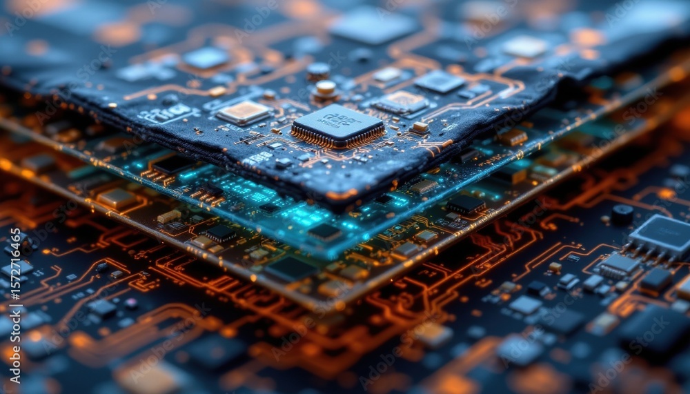 Poster a high-tech microchip with interconnected circuits, showcasing cutting-edge technology. the design f