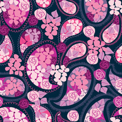 Paisley vector floral seamless hand drawn pattern