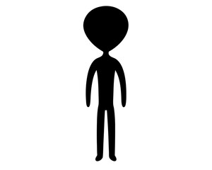 Silhouette of a classic grey alien standing isolated on a white background