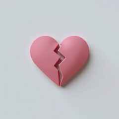 Abstract image of a broken heart symbol made from pink material on a plain light background representing heartbreak heartbreak feeling and emotional pain