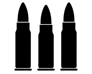 Three silhouette cartridges of ammunition are displayed in a simple illustration