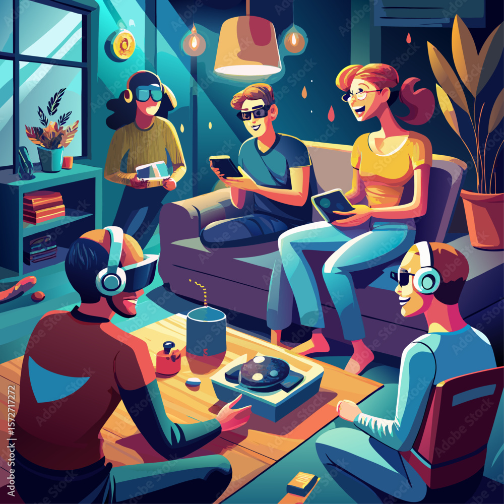 Poster a group of people are sitting on a couch playing video games. they are all smiling and enjoying them