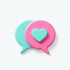 Vibrant pastel colored speech bubbles with heart shape icons symbolizing love communication and social interaction on white background