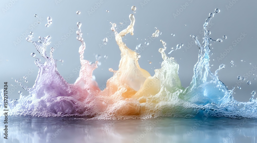 Aufkleber colorful liquid splashes in rainbow sequence from purple to blue creating dynamic motion effect agai