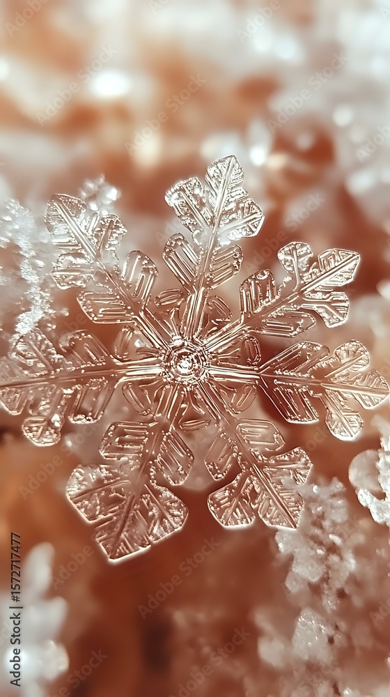 Aufkleber delicate crystalline snowflake with intricate geometric patterns captured in macro photography again