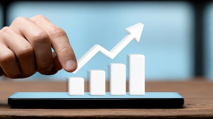 Hand Adjusting Upward Trending Bar Graph on Smartphone
