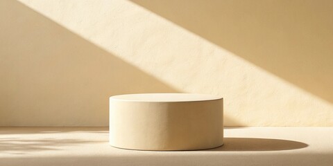 3d render of beige podium for product presentation with shadow from the window