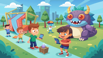 Fototapeta premium A man is wearing a VR headset and pointing to a globe. The image is a colorful and vibrant representation of the world, with various objects and symbols scattered around the man